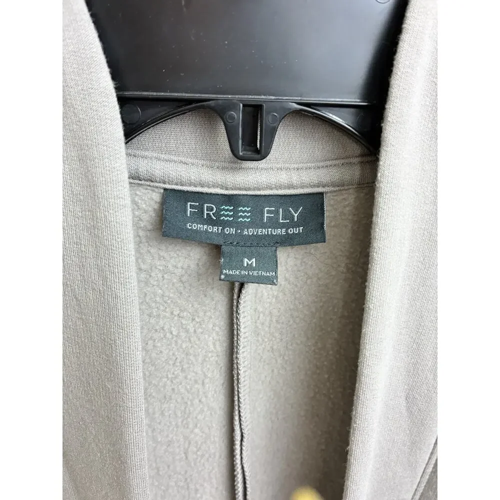 Free Fly Bamboo Fleece Cardigan Women M Tan Open Front Long Sleeve Pockets EUC